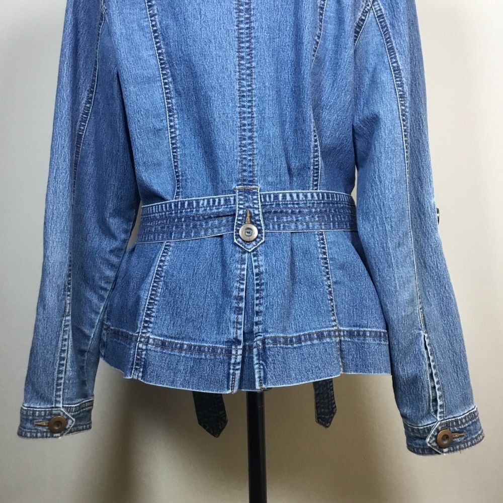 Medium blue denim jacket with belt at the waist western hippie boho size M - Picture 7 of 8